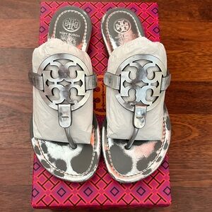 Tory Burch Metallic Silver Sandals
